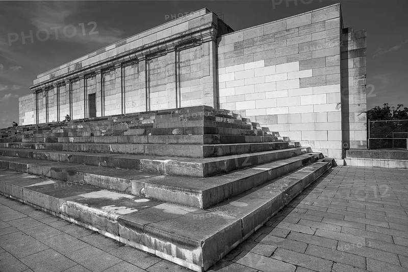 National Socialist Zeppelin main stand on the former Reichsparteitag grounds, 1933—1945, black and white, Nuremberg, Middle Franconia Bavaria, Germany