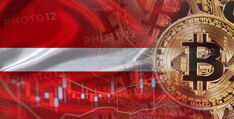 Bitcoin cryptocurrency with Latvian flag. Investors in Blockchain Technology with Latvia flag background