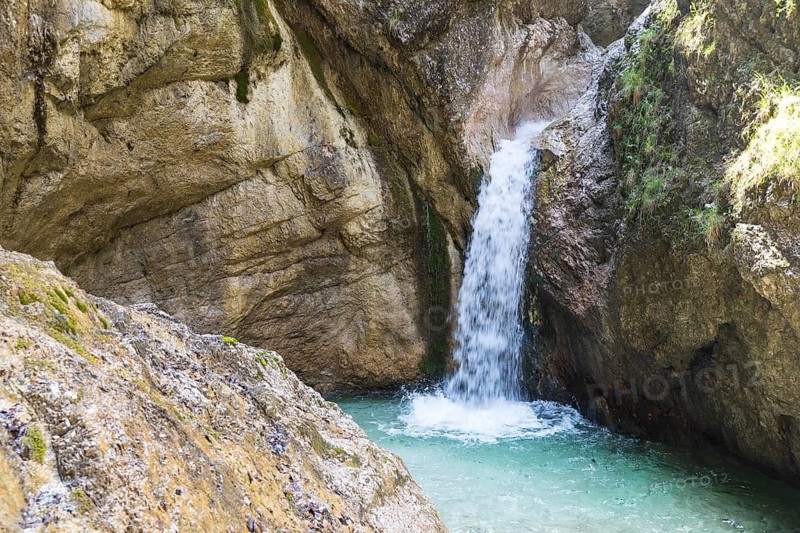 Waterfall in the Almbach Gorge near Ettenberg, Berchtesgadener Land, Bavaria, Germany