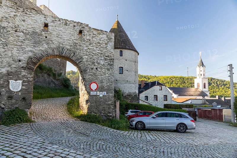Castle ruins with Laurentius church, Elsterberg, Vogtland, Saxony, Germany
