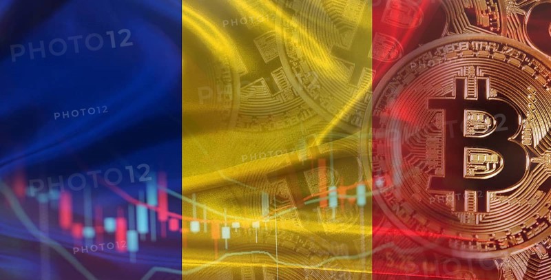Bitcoin cryptocurrency with Romania flag, Investors in cryptocurrency and Blockchain with Romanian flag