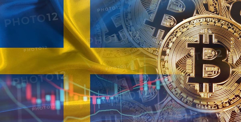 Bitcoin cryptocurrency with Sweden flag, Investors in cryptocurrency and Blockchain with Swedish flag