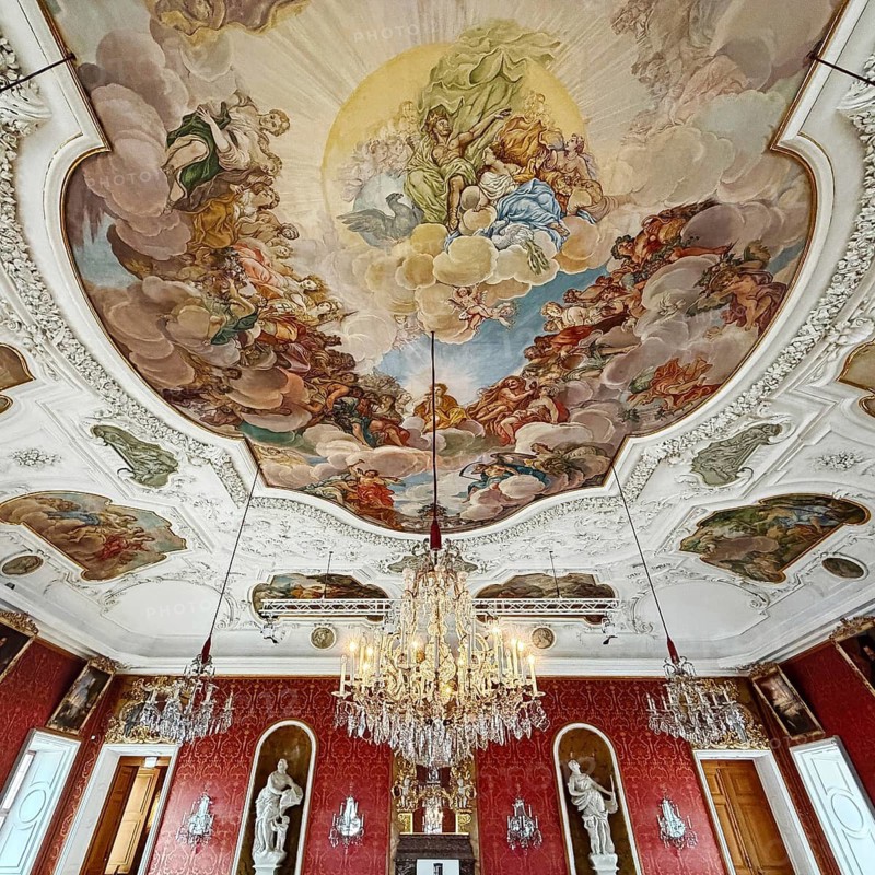 Fürstensaal, ceiling painting by Melchior Steidl, historic rooms in the city palace, Baroque Quarter, Fulda, East Hesse, Hesse, Germany