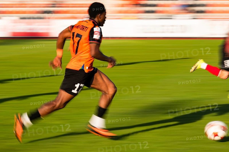 GLOGOW, POLAND - MAY 1, 2026: Football match polish Betclic 1. first league between Chrobry Glogow - GKS Tychy. Kelechukwu Ibe-Torti running with ball - intentional blurred