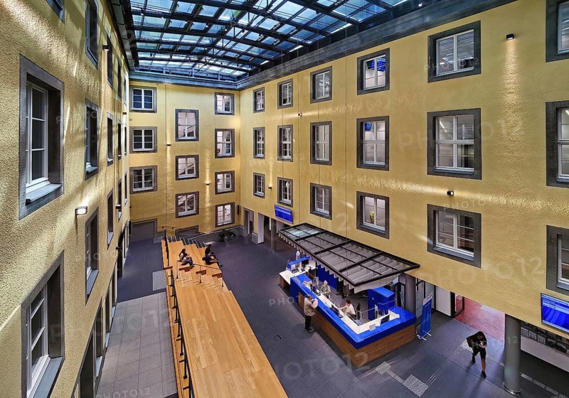 The new RathausForum, integrated in the former courtyard, Town Hall, Witten, Ruhr area, North Rhine-Westphalia, Germany