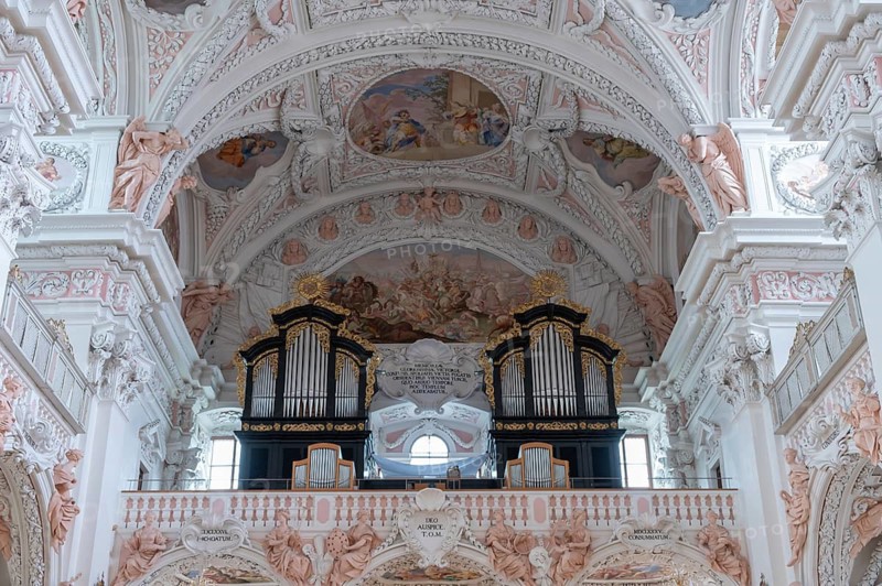 Organ gallery of the parish church of the Assumption of Mary, the church is Baroque architecture of the 17th century, Garsten, Upper Austria