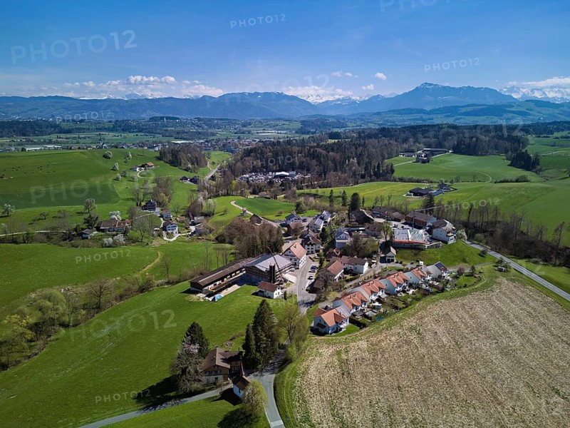 View of the hamlet of Meienberg with the Rigi in the back, Sins, Freiamt, Canton of Aargau, Switzerland