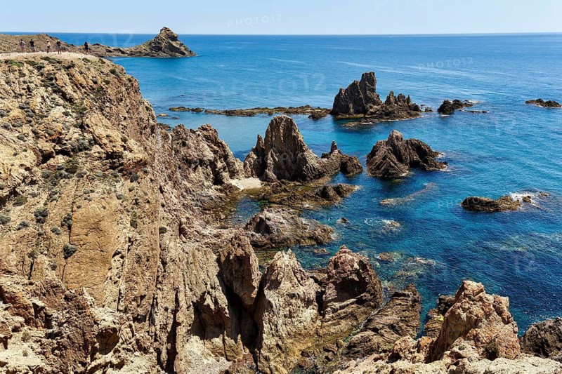 Bizarre rock formations by the sea, volcanic rock, cliffs, San José, San Jose, Cabo-de-Gata-Nijar, Almeria, Andalusia, Spain