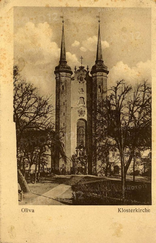 Oliwa Cathedral, also known as monastery church, in Danzig, Poland, authentic reproduction of an old postcard, around 1910, historical, exact date unknown