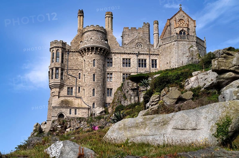 Castle, castle, subtropical garden, St Michael's Mount, Cornwall, England, Great Britain, Great Britain