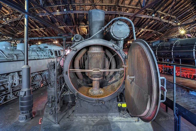 Smoke chamber of a steam locomotive in the Ringlokschuppen, German Steam Locomotive Museum, Neuenmarkt, Upper Franconia, Bavaria, Germany