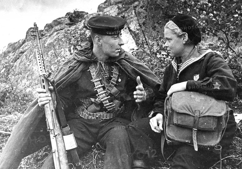 Soldier Alexei Lazarev and Soldier Nina Burakova, Northern Front, Murmansk, Soviet Union, 1942