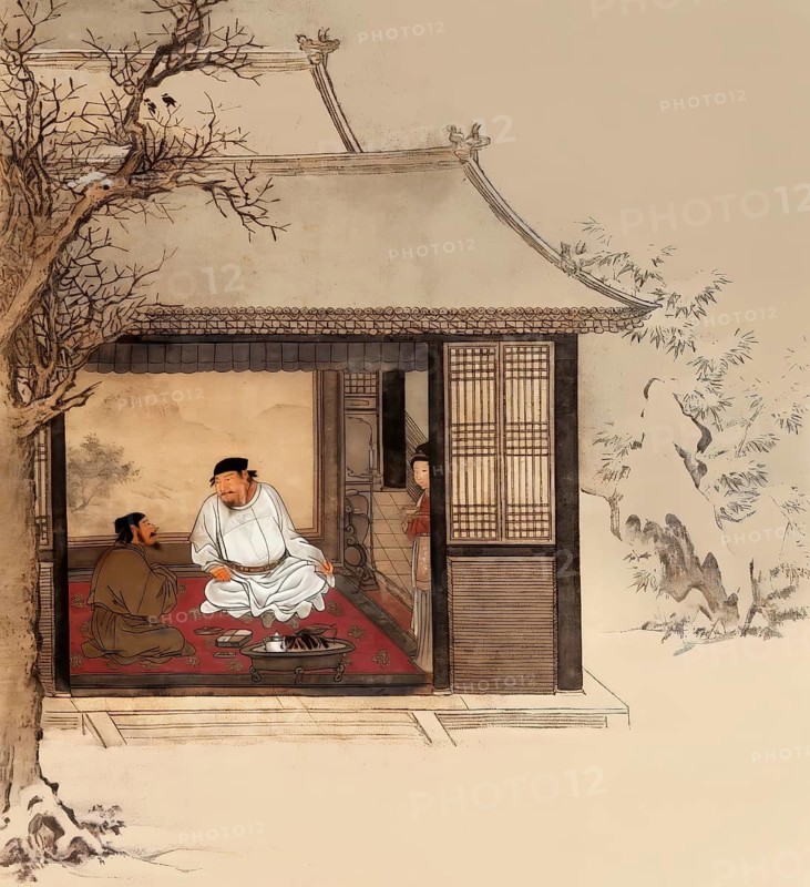 Prime Minister Zhao Pu visiting Emperor Taizu of Song, 927-976, personal name Zhao Kuangyin, courtesy name Yuanlang, the founding emperor of the Song Dynasty of China, 1st century AD, digitally edited on a historical illustration