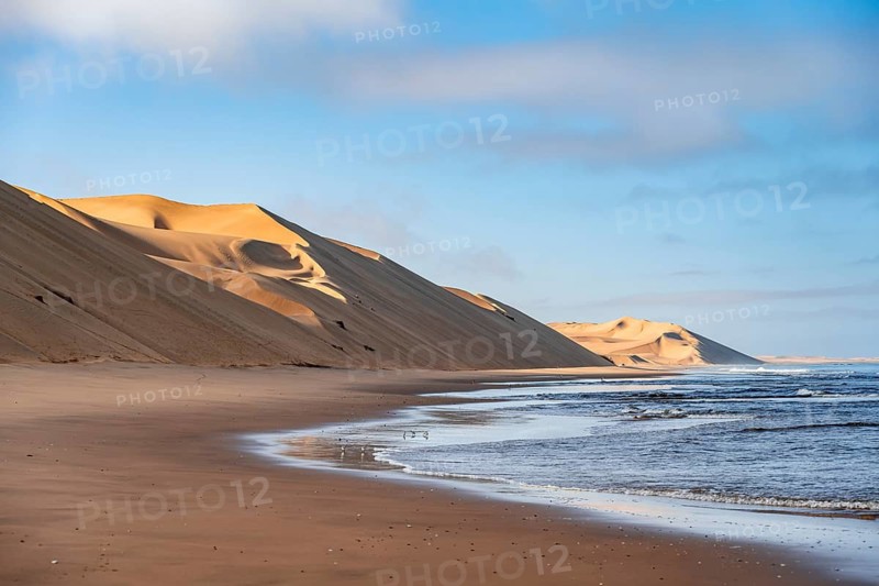 Atlantic coast with sand dunes, Namib desert and sea, desert landscape, Namib Naukluft Park, Namibia
