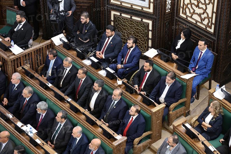 Damascus, Syria - July 12, 2026: Members of Syria's newly formed People's Assembly attend the body's inaugural session in Damascus representing the first parliament convention since the end of the rule of ousted Syrian President Bashar al-Assad, Damascus, Syria