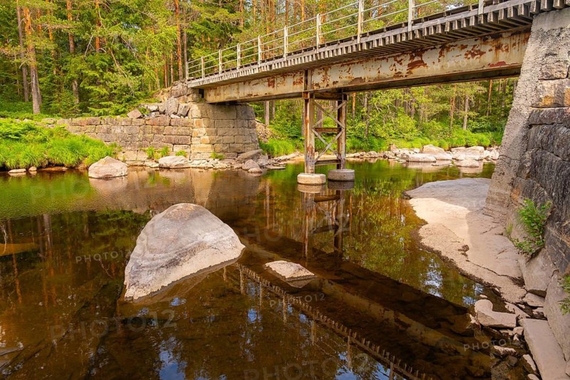View of a bridge that crosses the Fjellgardselva River, Drangedal, Telemark, Norway