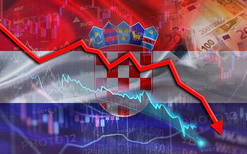Croatia financial fall on economy market. Croatian financial crisis on economic graph
