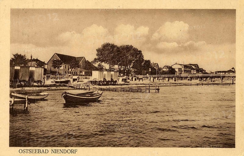 Illustration shows Niendorf, a district of Timmendorfer Strand on the Baltic Sea, Mecklenburg-Western Pomerania, Germany, authentic reproduction of an old postcard, around 1910, historical, exact date unknown