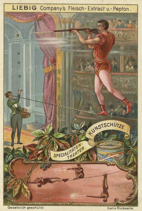 Specialty Theatre Picture Series, Tightrope Walker in a Variety Theatre, Liebigbild, digitally restored reproduction of a collector's painting from around 1900, exact date unknown