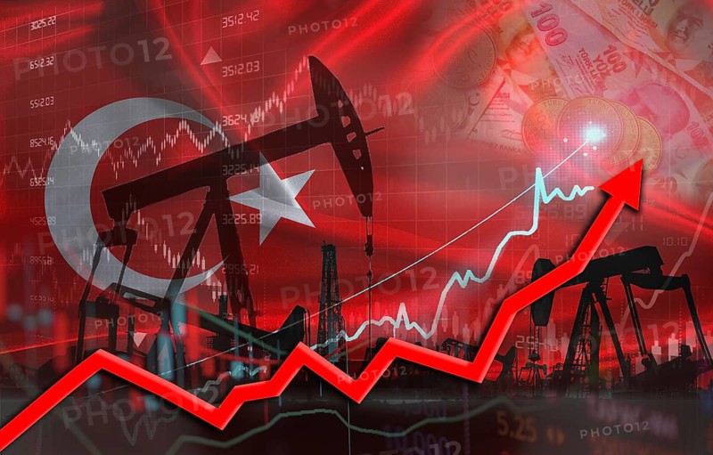 Oil production with Turkish flag, petrol industry. Oil pumps with Turkey flag