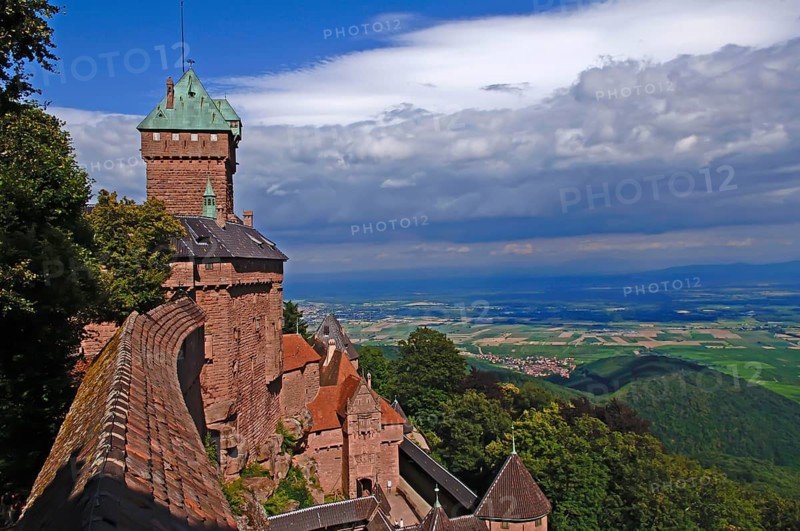 Hochkönigsburg with a view of the Rhine plain, Alsace, France