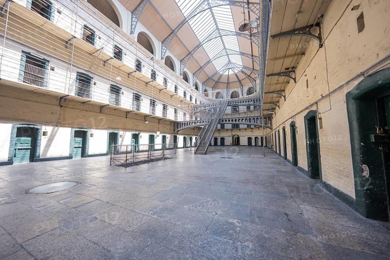 Extensive empty block with large glass roof, Kilmainham Gaol Prison, Dublin, Ireland