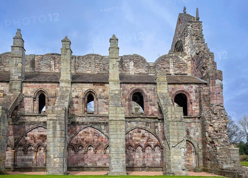 Buttresses of Holyrood Abbey, ruined 12th century abbey of the Canons Regular in Edinburgh, Scotland, UK