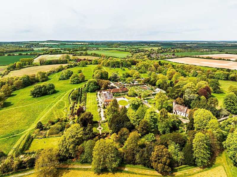 Hinton Ampner House and Garden from a drone, Winchester, Hampshire, England, United Kingdom