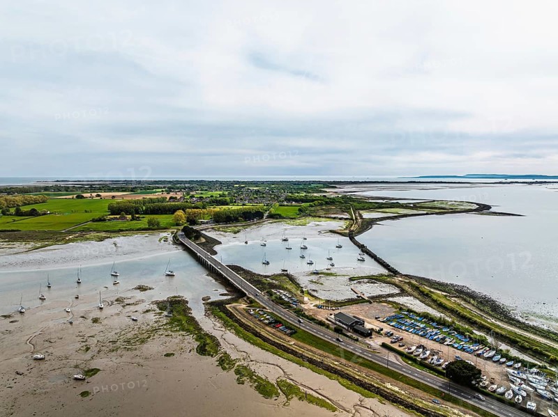 Bridge and Quay on Hayling Island from a dron, Havant, Hampshire, England, United Kingdom
