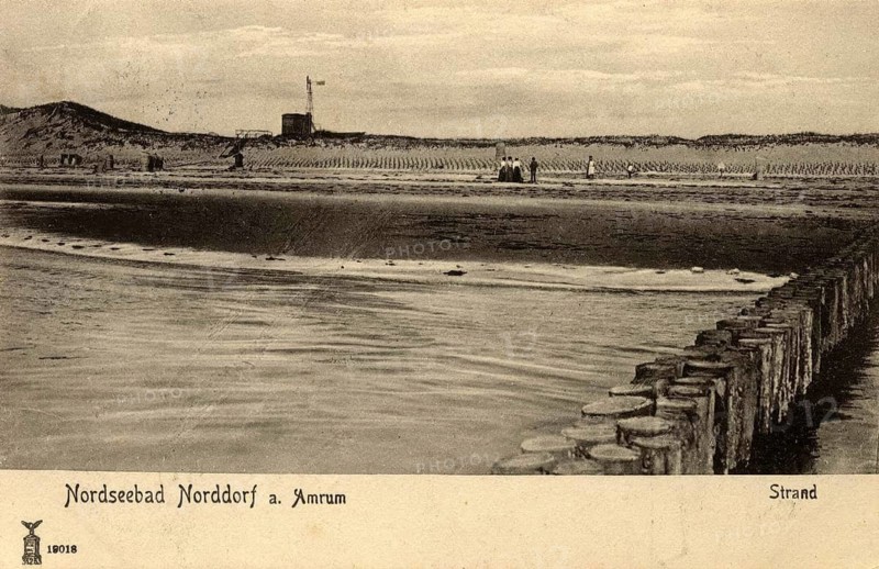 Historical postcard of the beach in the North Sea resort of Norddorf on Amrum, Schleswig-Holstein, Germany, authentic reproduction of an old postcard, around 1910, historical, exact date unknown