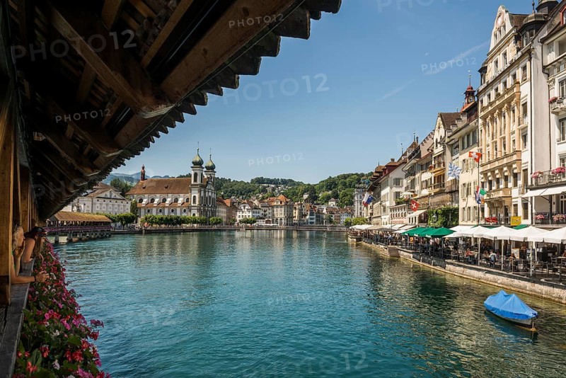 Chapel Bridge and Old Town, Lucerne, Lake Lucerne, Canton of Lucerne, Switzerland