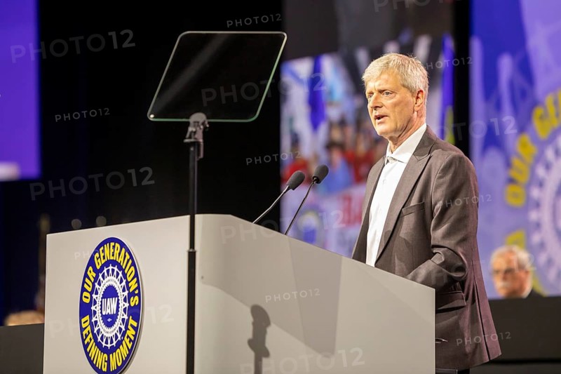 Detroit, Michigan USA - 16 June 2026 - Atle Hoie, General Secretary of IndustriALL, speaks as the United Auto Workers union holds its constitutional convention. IndustriALL is a global federation of unions in mining, energy, and manufacturing in 130 countries