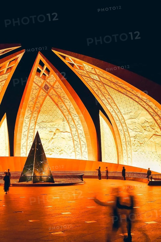 Islamabad, Pakistan - 9th september, 2023: sunset timelapse muslim tourist visit The Pakistan Monument - national monument and heritage museum