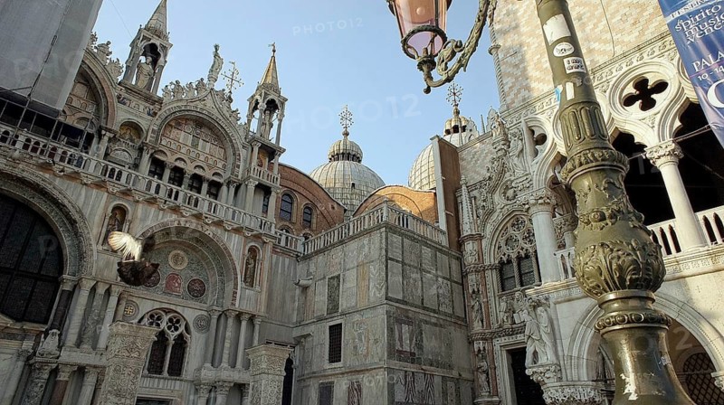 Impressive Venetian architecture with decorated cathedral facades, Venice, Veneto, Italy