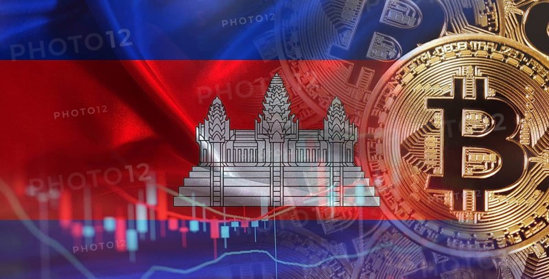 Bitcoin cryptocurrency with Cambodian flag. Investors in Blockchain Technology with Cambodia flag background