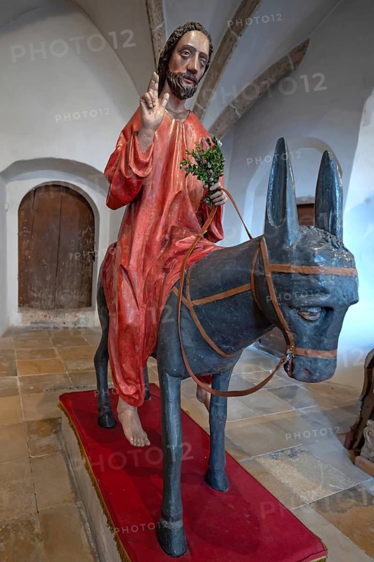 Palmesel around 1500, in the church of the Assumption of Mary, late Gothic hall church, 15th century, Erlach district of Simbach am Inn, Lower Bavaria, Germany