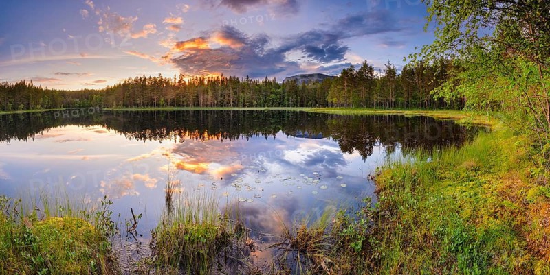 View of Lake Ongeltjørn at sunset, Telemark, Norway
