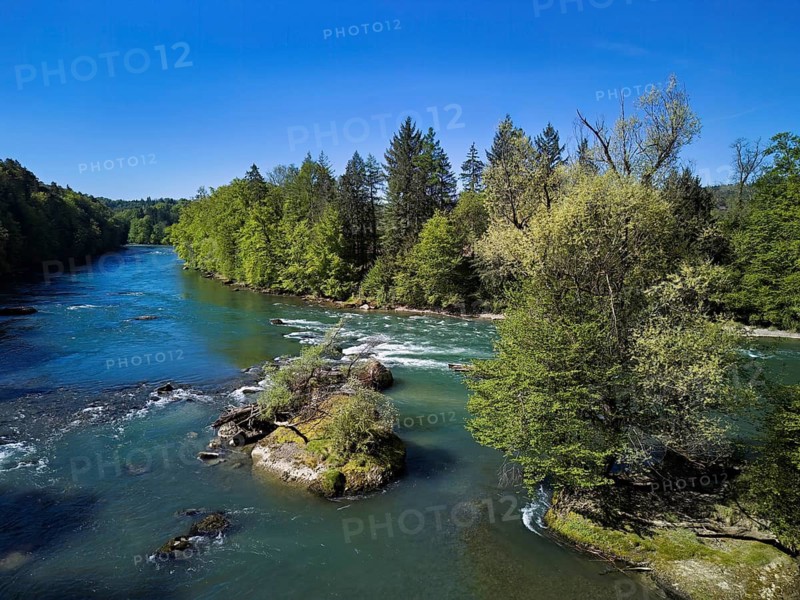 Small island in the Reuss river, Niederwil, Gnadental, Bremgarten district, Aargau canton, Switzerland