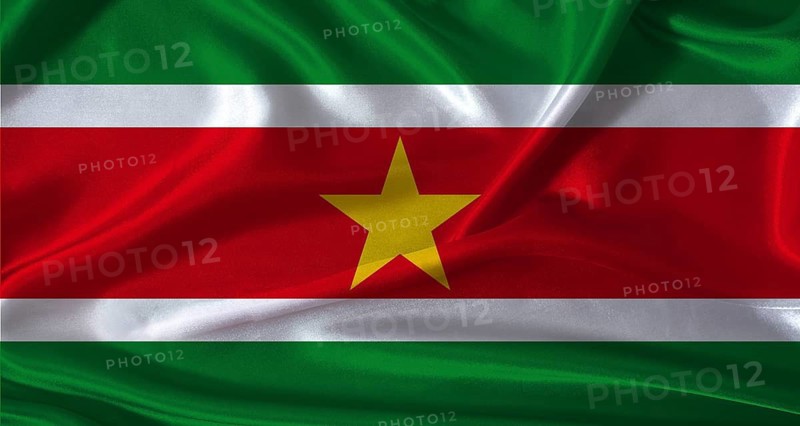 National flag of Suriname with cloth texture. Suriname flag with realistic texture background