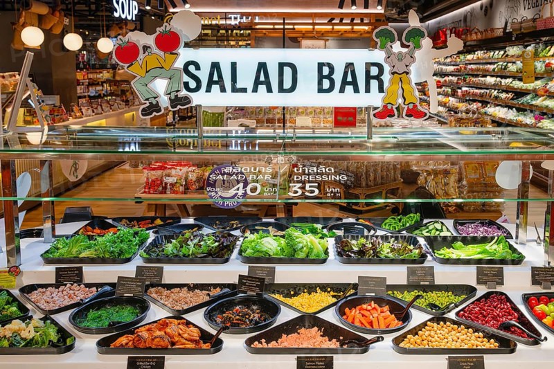 Salad bar with various salads, Bangkok, Thailand