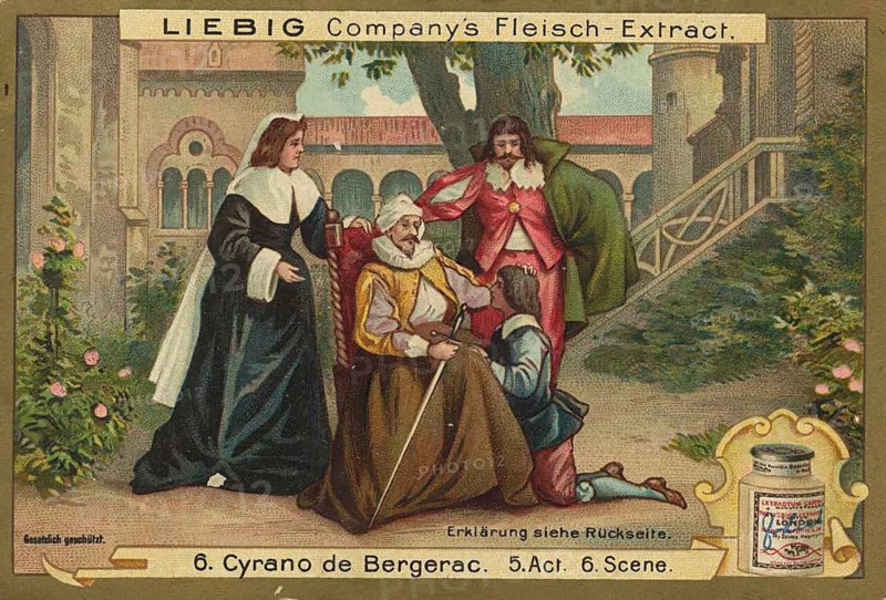 Cyrano de Bergerac picture series, In this final scene, the fatally wounded Cyrano visits his beloved Roxane in the monastery garden, favorite picture, digitally restored reproduction of a collector's painting from around 1900, exact date unknown