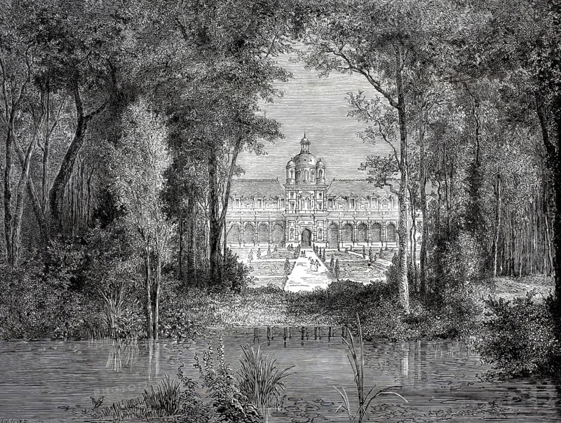 Jardin des Tuileries, created in 1564 by Catherine de Medici. It stretches flat and elongated directly on the banks of the Seine between the Louvre and the Place de la Concorde, here around 1870, France, illustration, reproduction from a model from the 19th century. Authentic, file restored for optimal use, exact date of submission unknown, historical