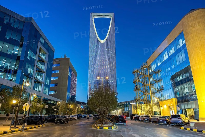 Riyadh Skyline Kingdom Centre Tower skyscraper at night in Riyadh, Saudi Arabia