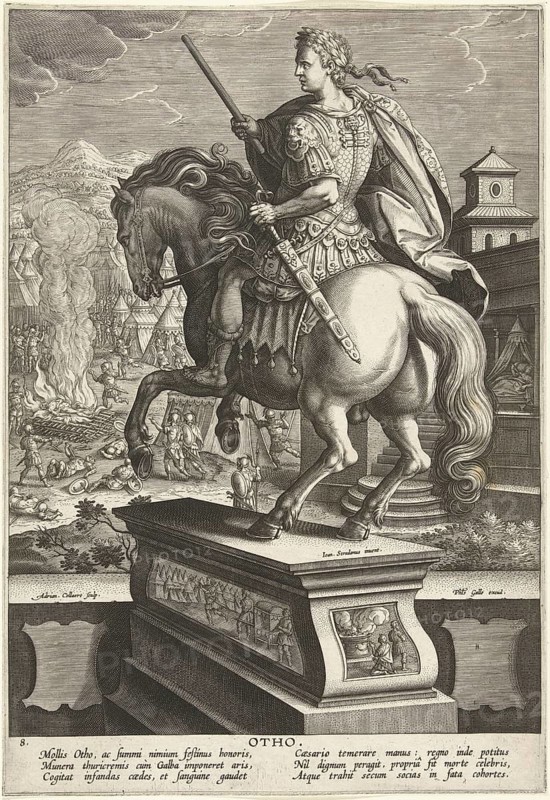 Marcus Salvius Otho (born 28 April 32 in Ferentium, died 16 April 69 in Brixellum) was Roman Emperor from 15 January 69 until his death three months later, illustration, reproduction of a 19th-century original. Authentic, file restored for optimal use, exact date of the original unknown, historical