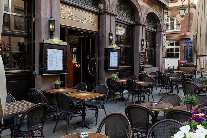 Terrace of a restaurant, Le Pilier des Anges, Strasbourg, Alsace, France