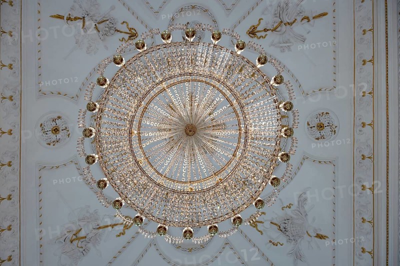 Large crystal chandelier in Fantasie Castle, Bayreuther Str. 2, Eckersdorf-Donndorf, Upper Franconia, Bavaria, Germany
