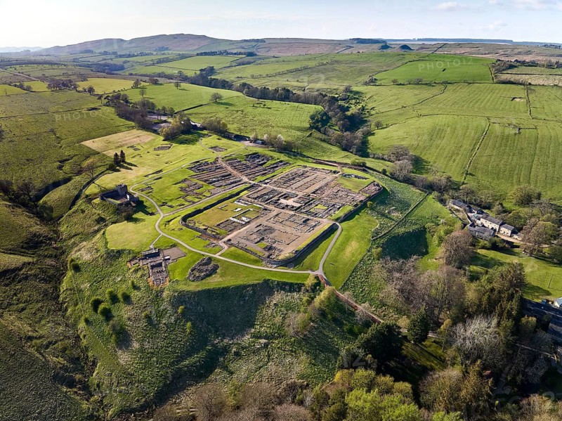 Aerial Photo of aerial view of roman Vindolanda Fort at the Hadrian's wall in Northumberland, UK