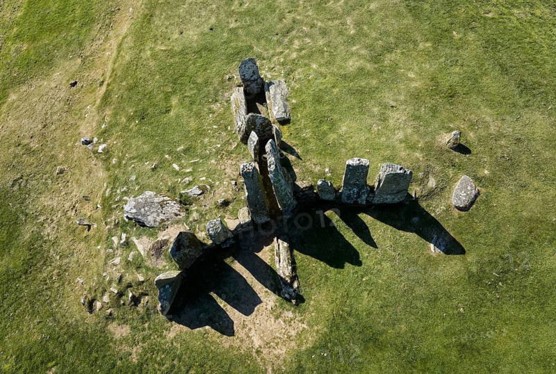 Aerial photo of the megalthic grave of Newton Stewart, Scotland, UK