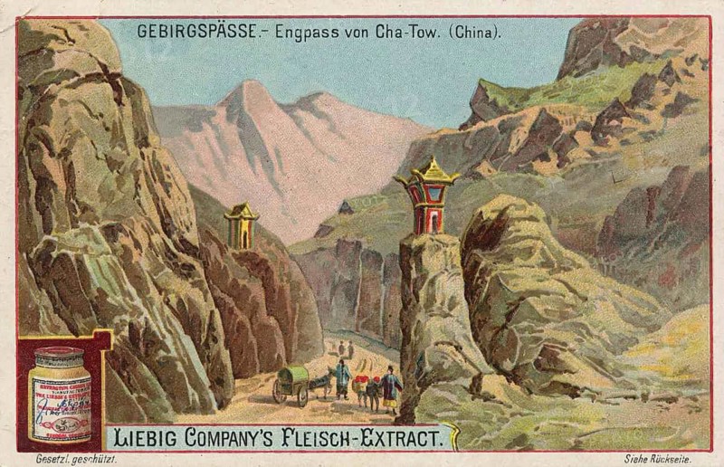 Picture series Mountain Passes, Cha-Tow bottleneck in China, favorite painting, digitally restored reproduction of a collector's painting from around 1900, exact date unknown
