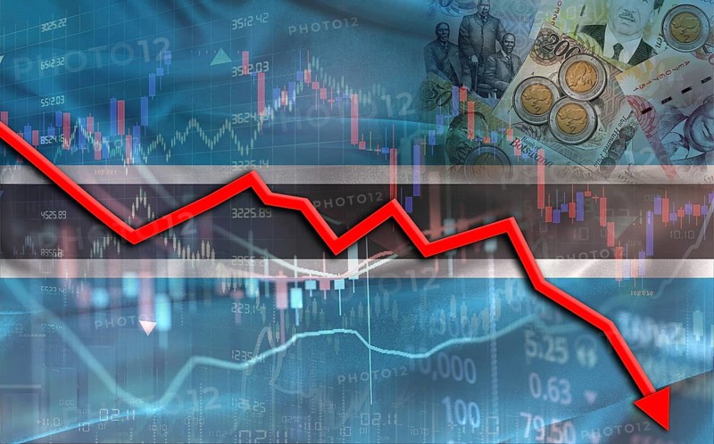 Botswana financial fall on economy market. Motswana financial crisis on economic graph